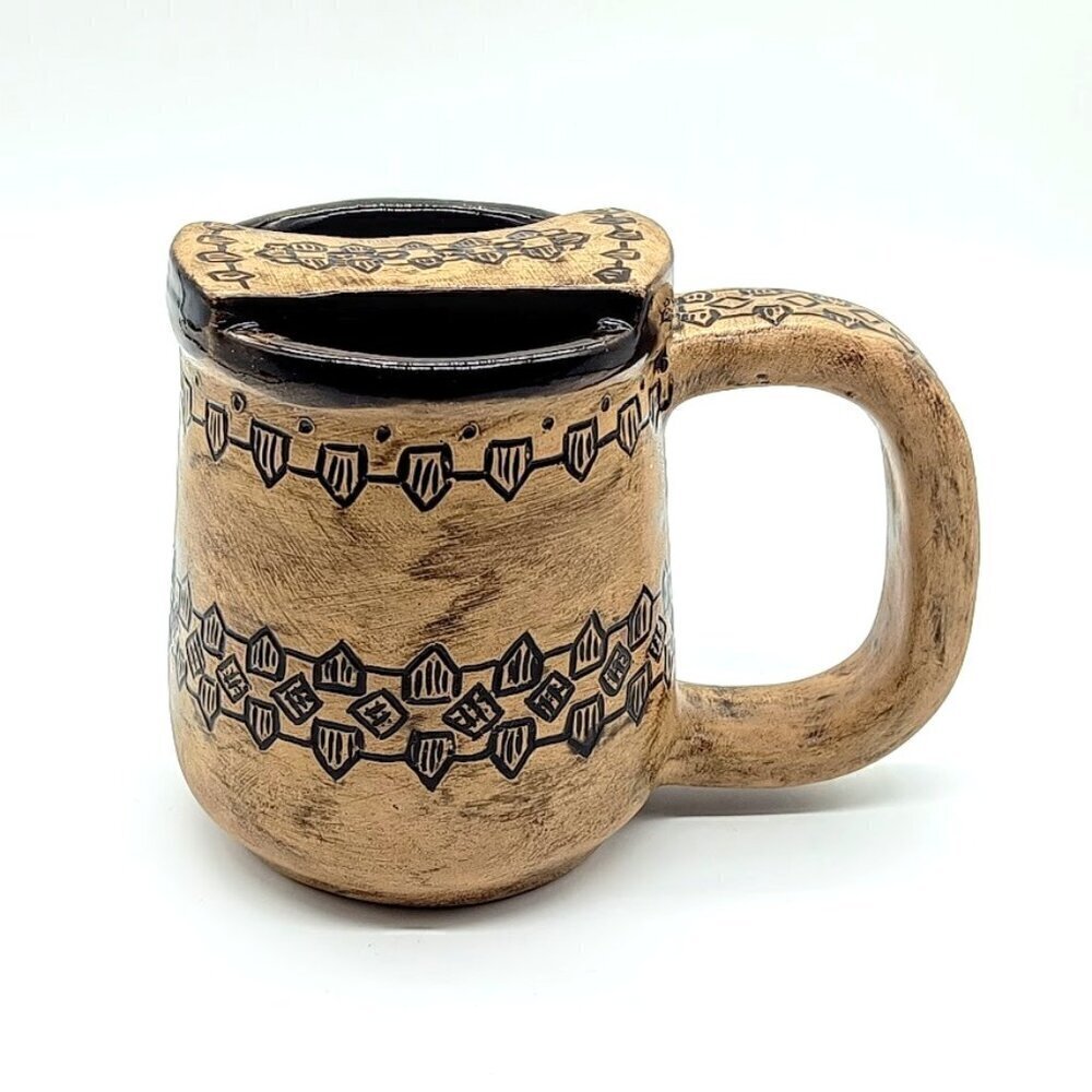 Hand-Crafted Brown Tan Ceramic Studio Pottery Mug